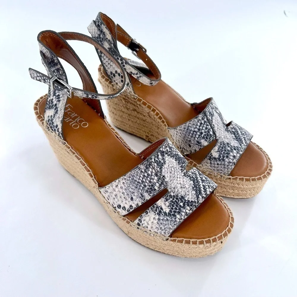 FRANCO SARTO Talya Espadrille Wedge Sandal Snake print size 9.5 M